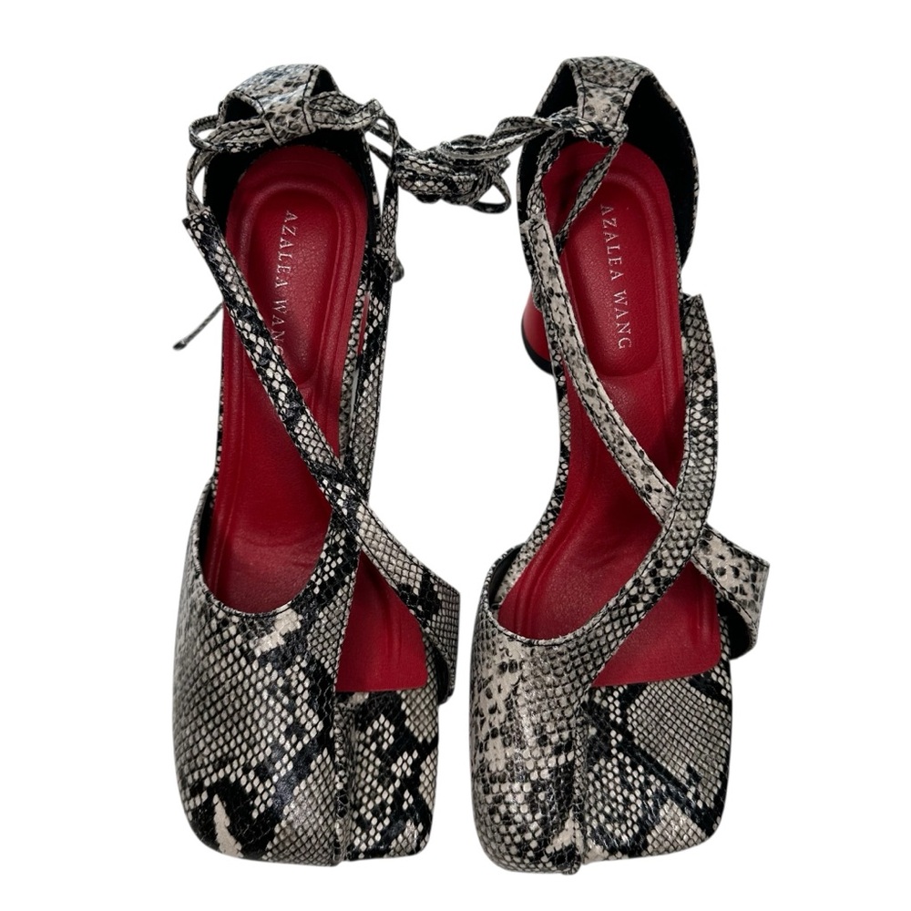 AZALEA WANG BUIKY SNAKE CONTRAST CURVED HEEL OPEN TOE PUMP - Picture 4 of 11